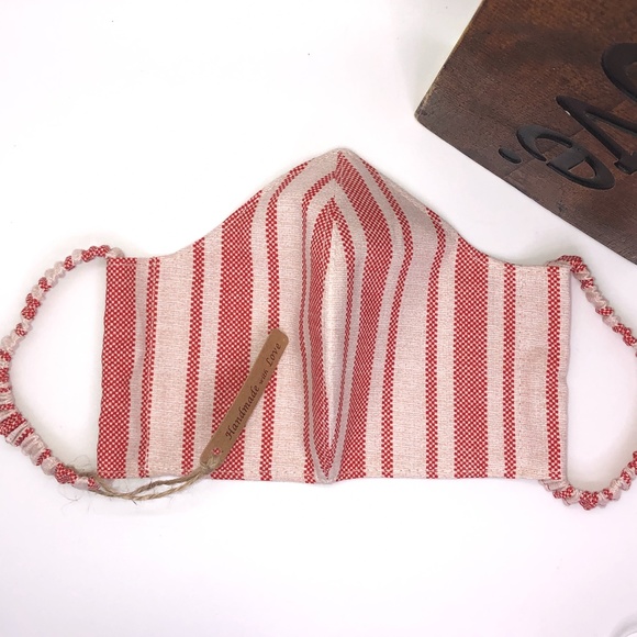 REUSABLE 100% Cotton Red Stripe Face Mask ~NEW! - Picture 3 of 13
